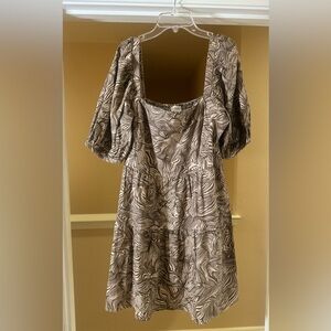 NWOT House Of Harlow 1960 Brown Tan  Puffed Sleeve Mini Linen Blend Dress Size L